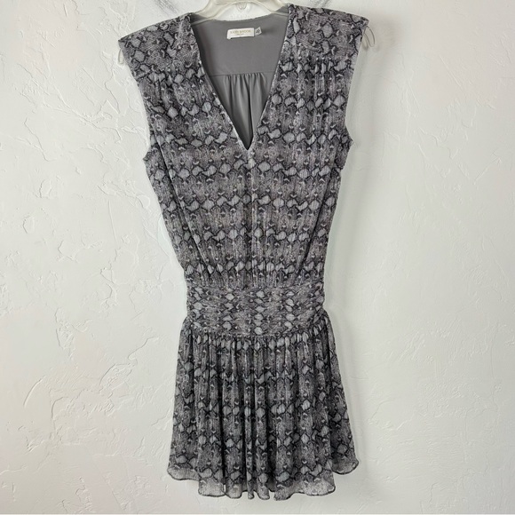 Ramy Brook Mini Dress Printed Snakeskin Metallic Grey Silver Purple Shimmer Knit